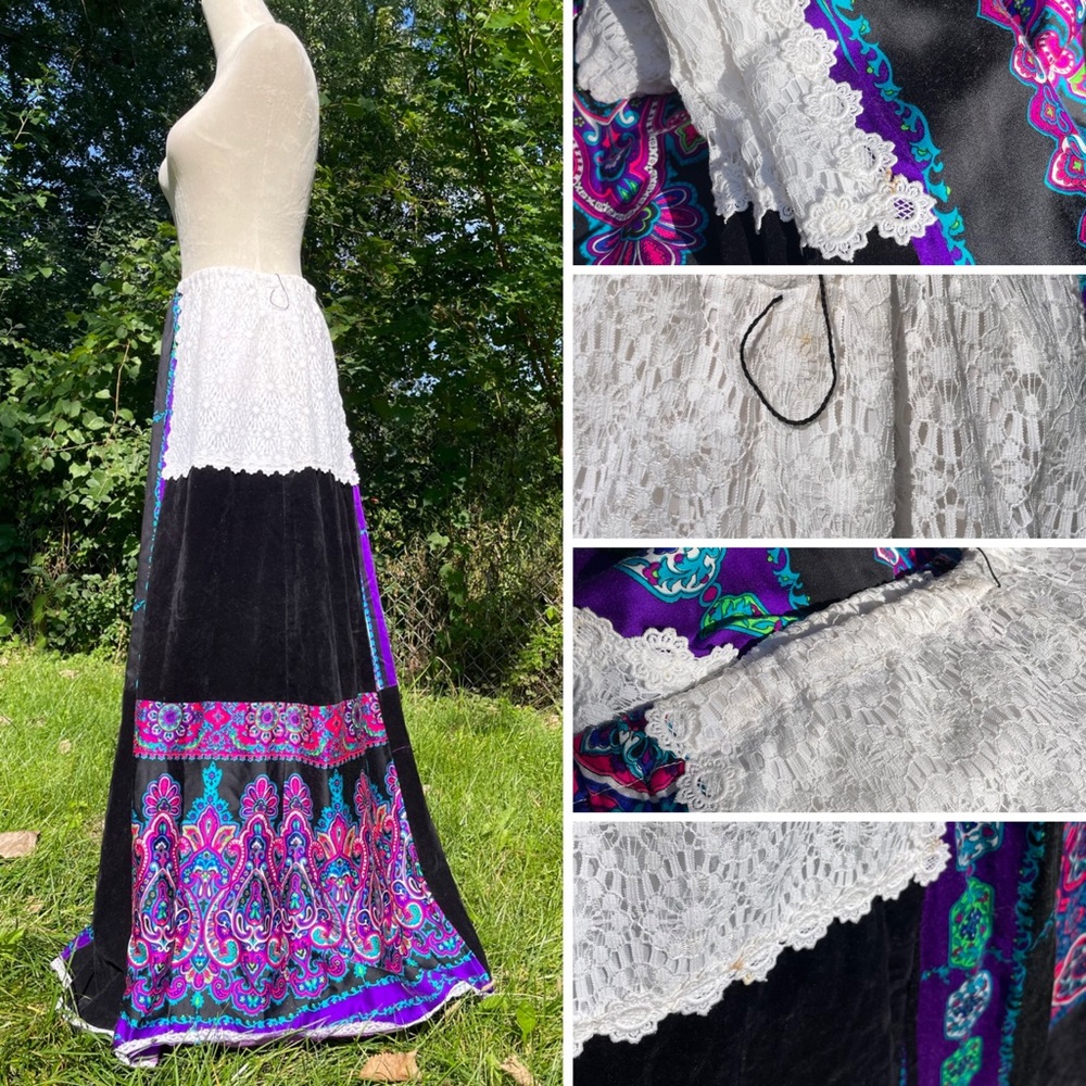 Vintage 60s 70s Psychedelic Patchwork Crochet Vel… - image 6